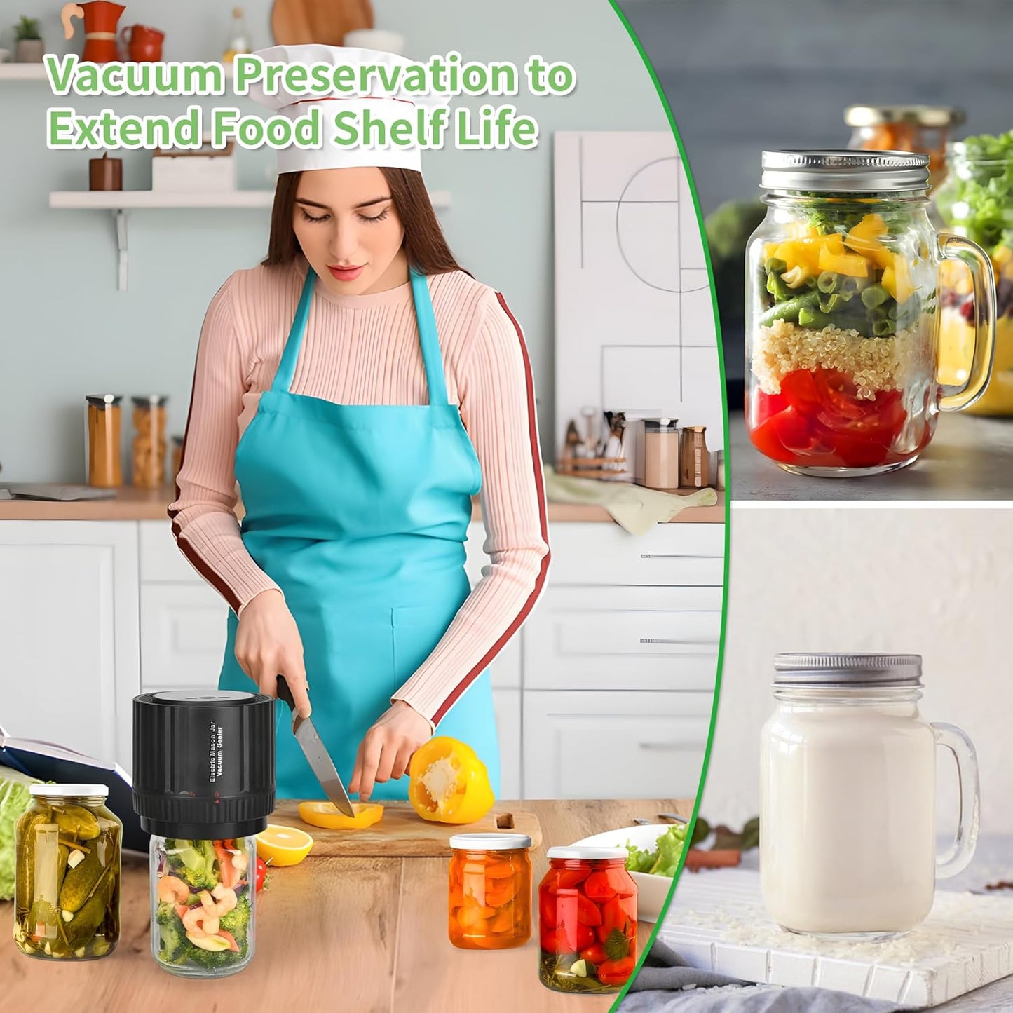 Electric Mason Jar Vacuum Sealer Kit + 10 Lids for Wide Regular Mouth Mason Jars- 50% OFF Until Stock Lasts