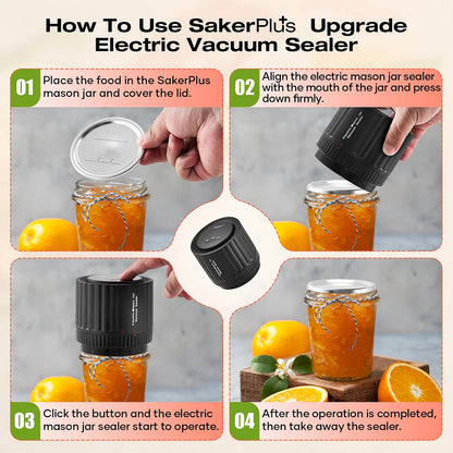 Electric Mason Jar Vacuum Sealer Kit + 10 Lids for Wide Regular Mouth Mason Jars- 50% OFF Until Stock Lasts