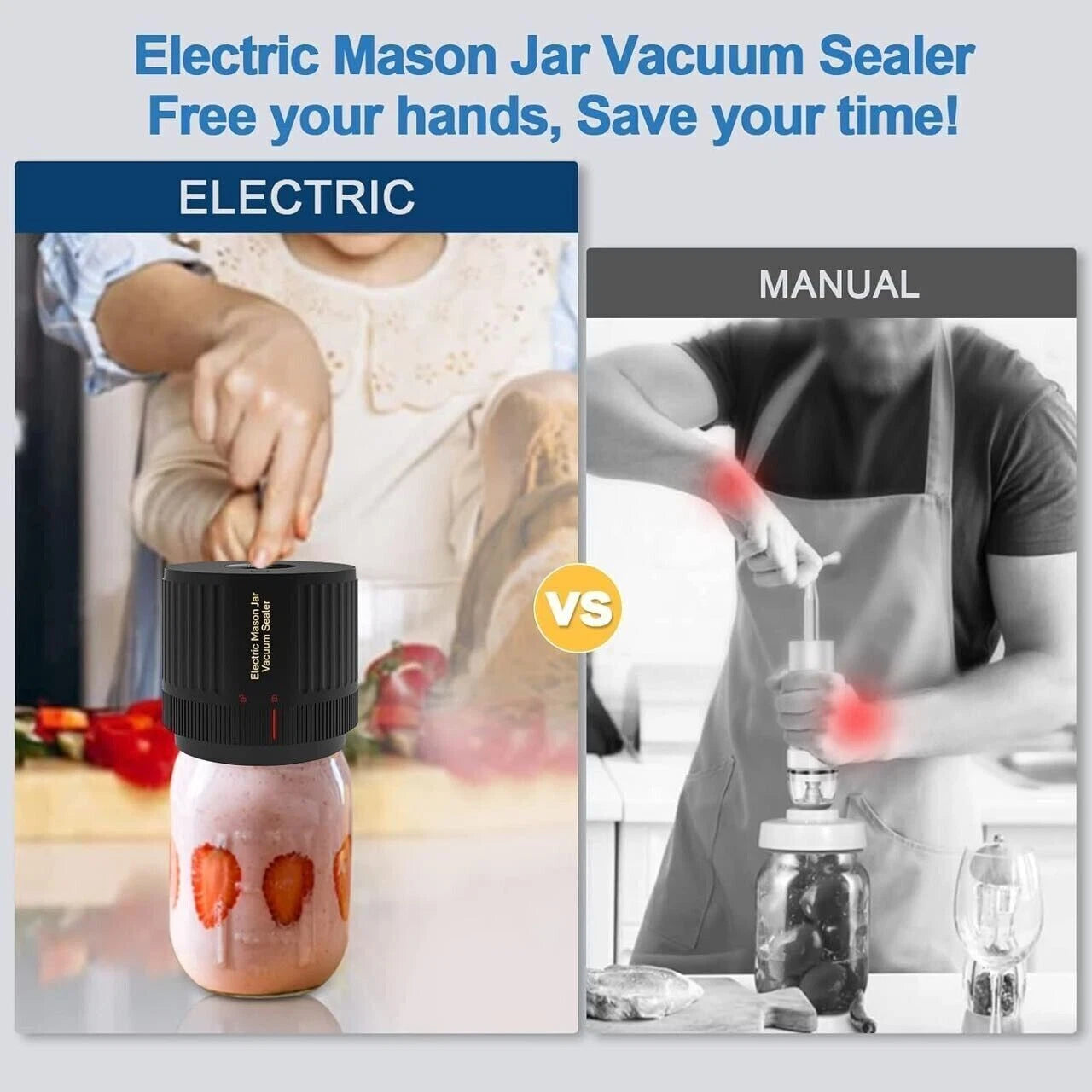 Electric Mason Jar Vacuum Sealer Kit + 10 Lids for Wide Regular Mouth Mason Jars- 50% OFF Until Stock Lasts